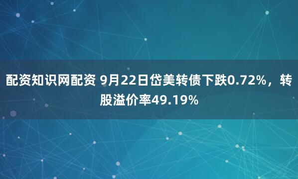 配资知识网配资 9月22日岱美转债下跌0.72%，转股溢价率49.19%