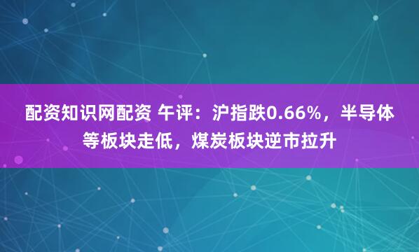 配资知识网配资 午评：沪指跌0.66%，半导体等板块走低，煤炭板块逆市拉升